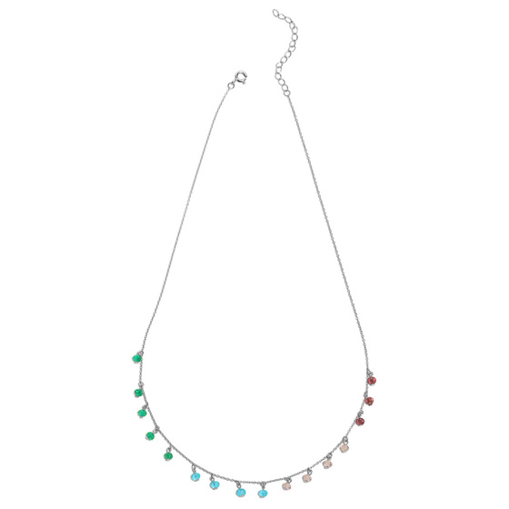 Srebrny Naszyjnik Kolorowe Kamienie