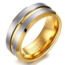 Obrączka z Wolframu ze Złotymi Paskiem