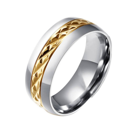 Obrączka Stal Szlachetna ze Złotą Aplikacją