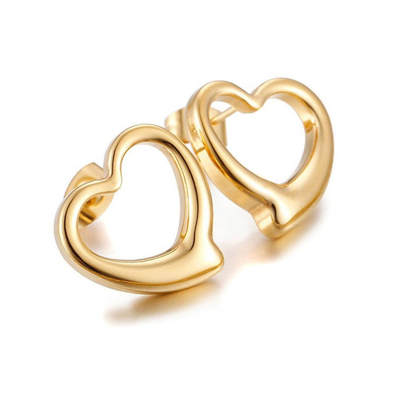 Złote Kolczyki Serce Stal Szlachetna