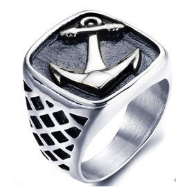 Sygnet ze Złotą Kotwicą Stal Chirurgiczna