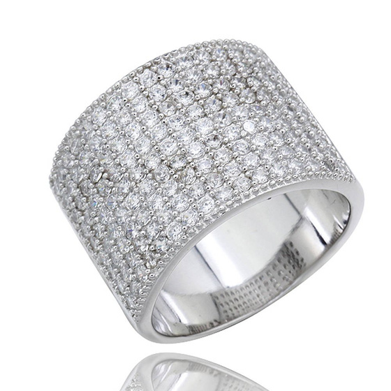 Szeroka Obrączka Srebrna Wysadzana Cyrkoniami