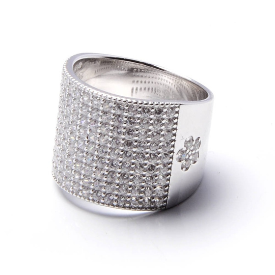 Szeroka Obrączka Srebrna Wysadzana Cyrkoniami