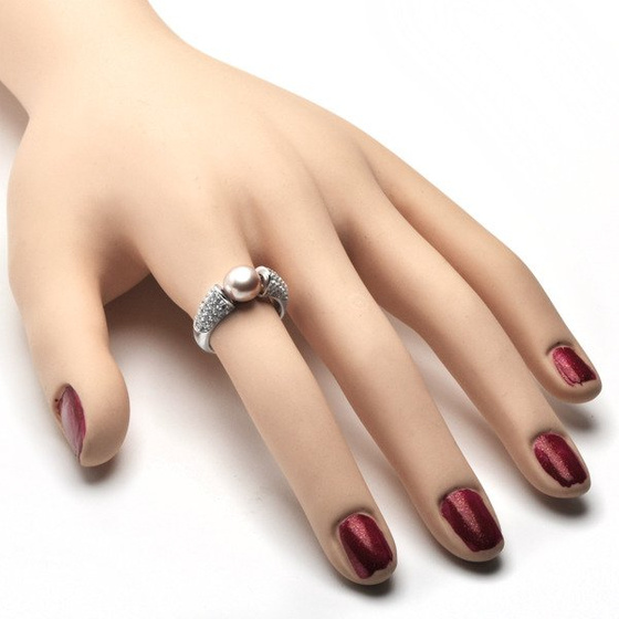 Pierścionek Srebrny z Fioletową Perłą i Cyrkoniami