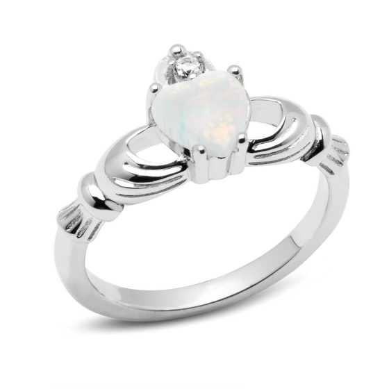 Pierścionek Srebrny Serce na Rękach z Opalem