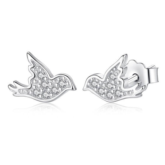 Srebrne Kolczyki Ptaszki z Cyrkoniami