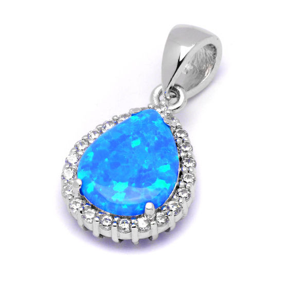 Srebrna Zawieszka z Niebieskim Opalem i Cyrkoniami