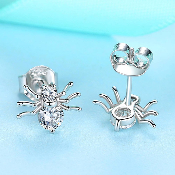 Srebrne Kolczyki Pajączek z Cyrkoniami