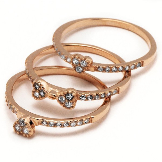 Potrójny Pierścionek Srebrny Pozłacany Koniczynka