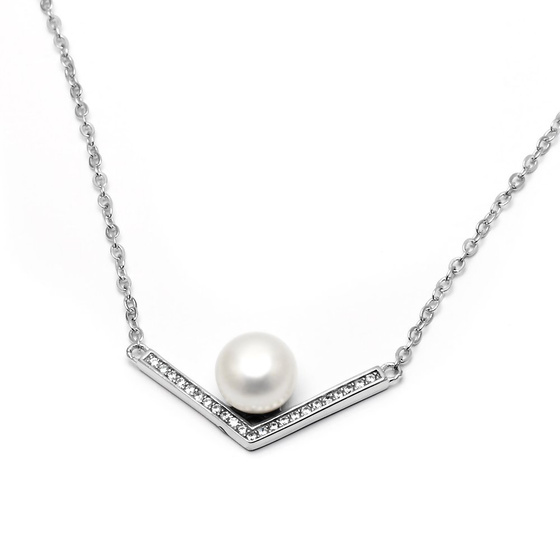Srebrny Naszyjnik z Białą Perłą i Cyrkoniami