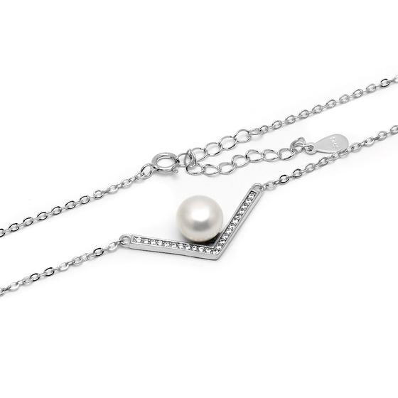 Srebrny Naszyjnik z Białą Perłą i Cyrkoniami