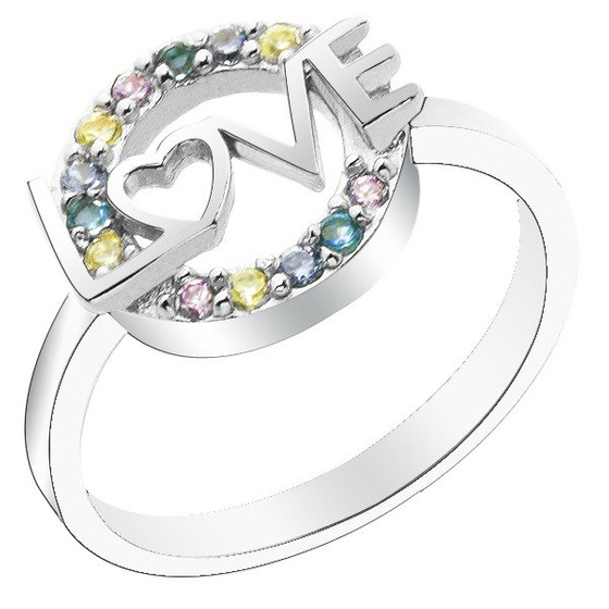 Pierścionek Srebrny z Kolorowymi Cyrkoniami LOVE
