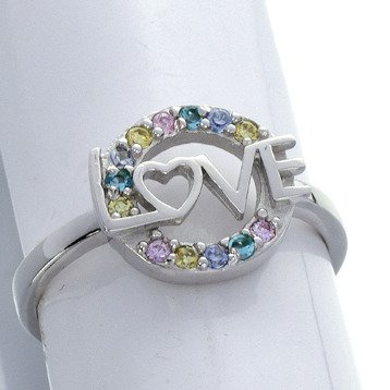 Pierścionek Srebrny z Kolorowymi Cyrkoniami LOVE