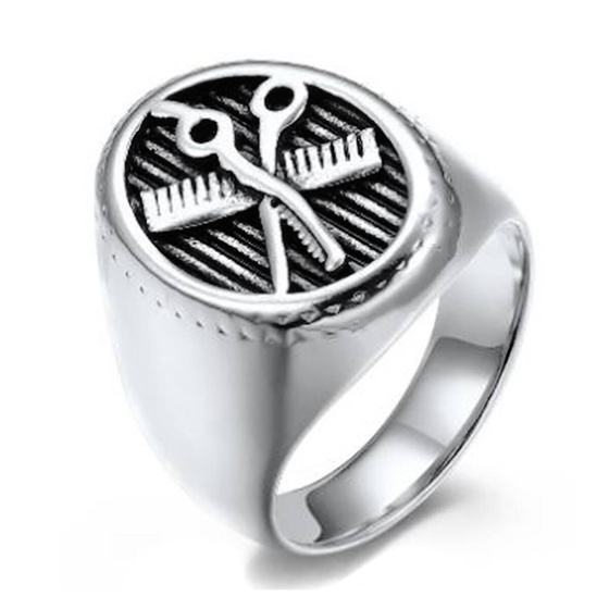 Sygnet ze Stali Szlachetnej Nożyczki i Grzebień