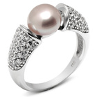 Pierścionek Srebrny z Fioletową Perłą i Cyrkoniami